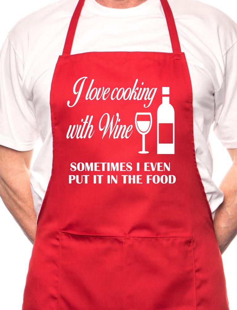 Love Cooking With Wine Fathers Day BBQ Cooking Novelty Apron - Picture 9 of 9