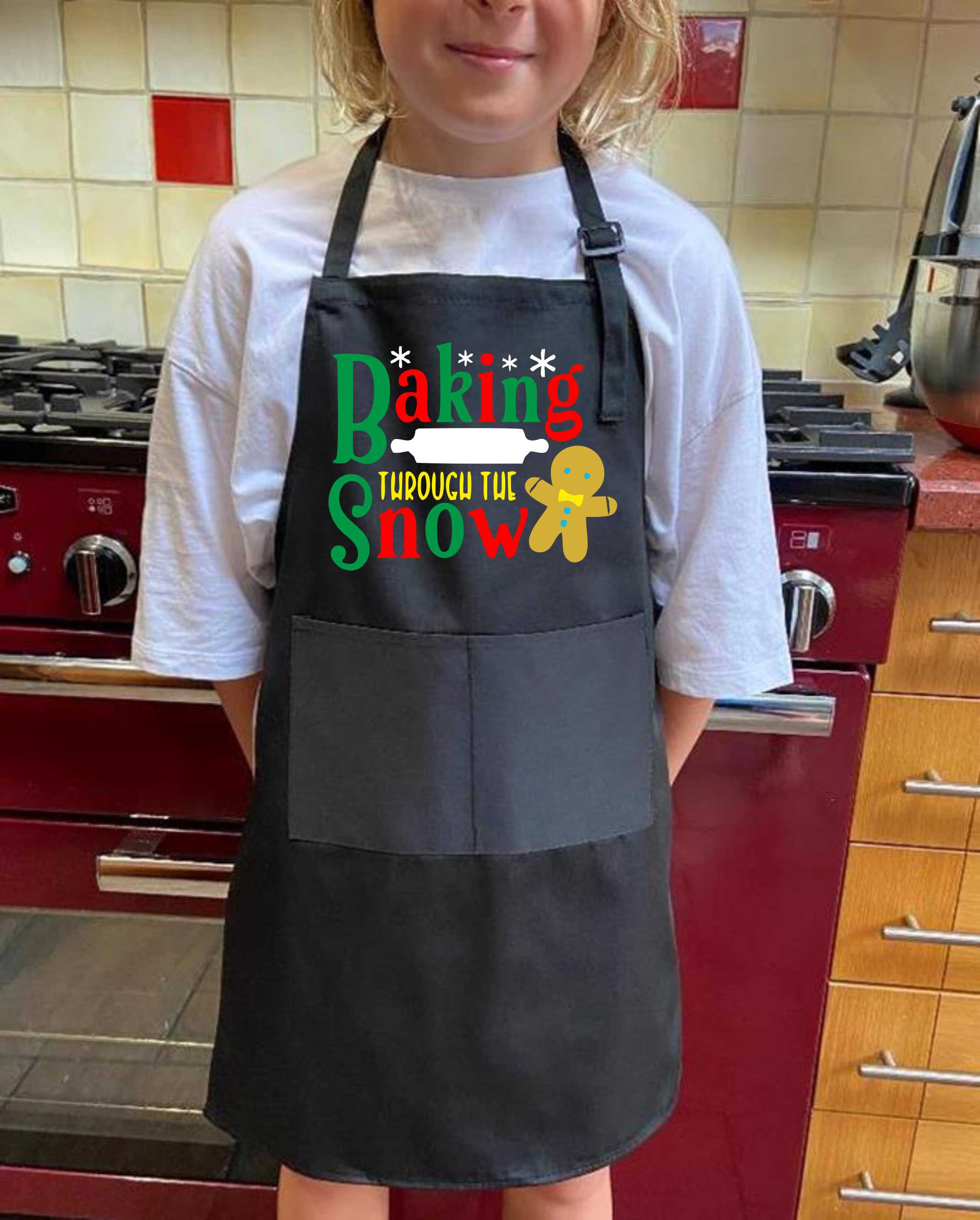 Baking Thru The Snow Crafting Baking Kids Apron with Pockets Boys Girls - Picture 3 of 10