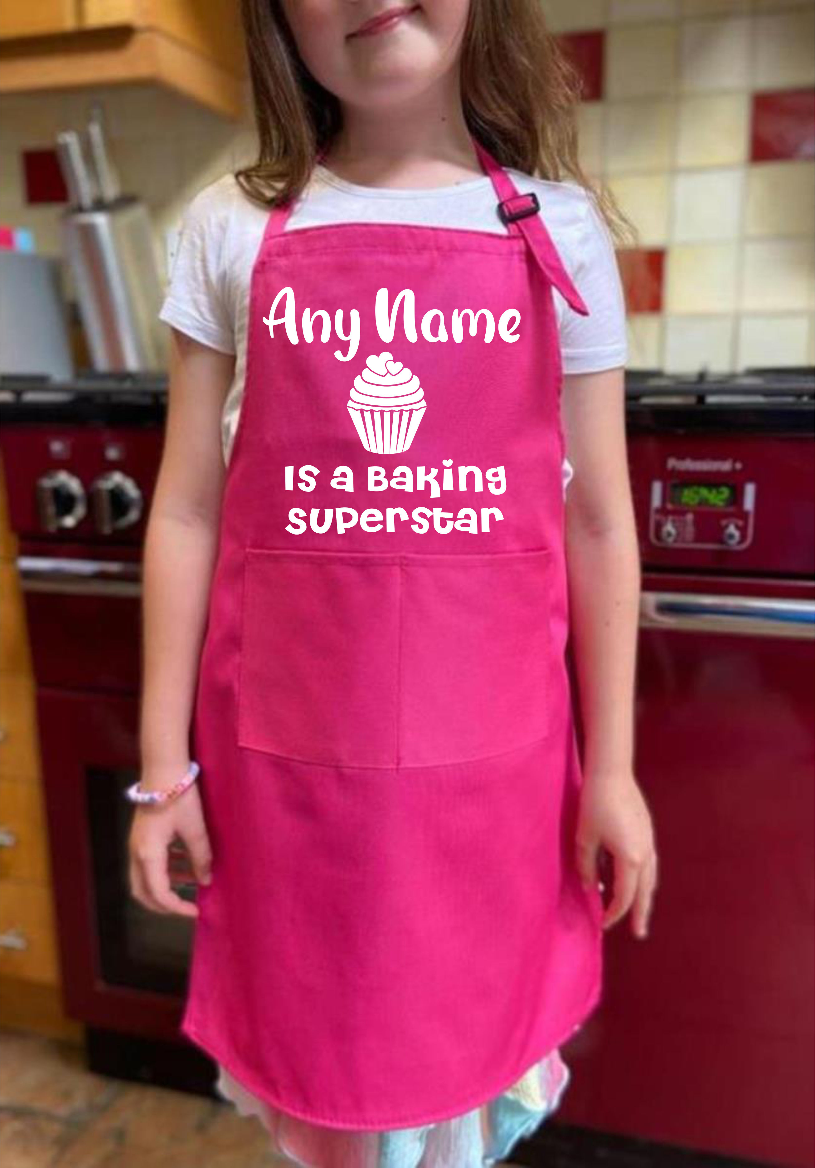 Personalised Kids Apron Baking Superstar Any Name Adjustable Straps - Picture 3 of 7