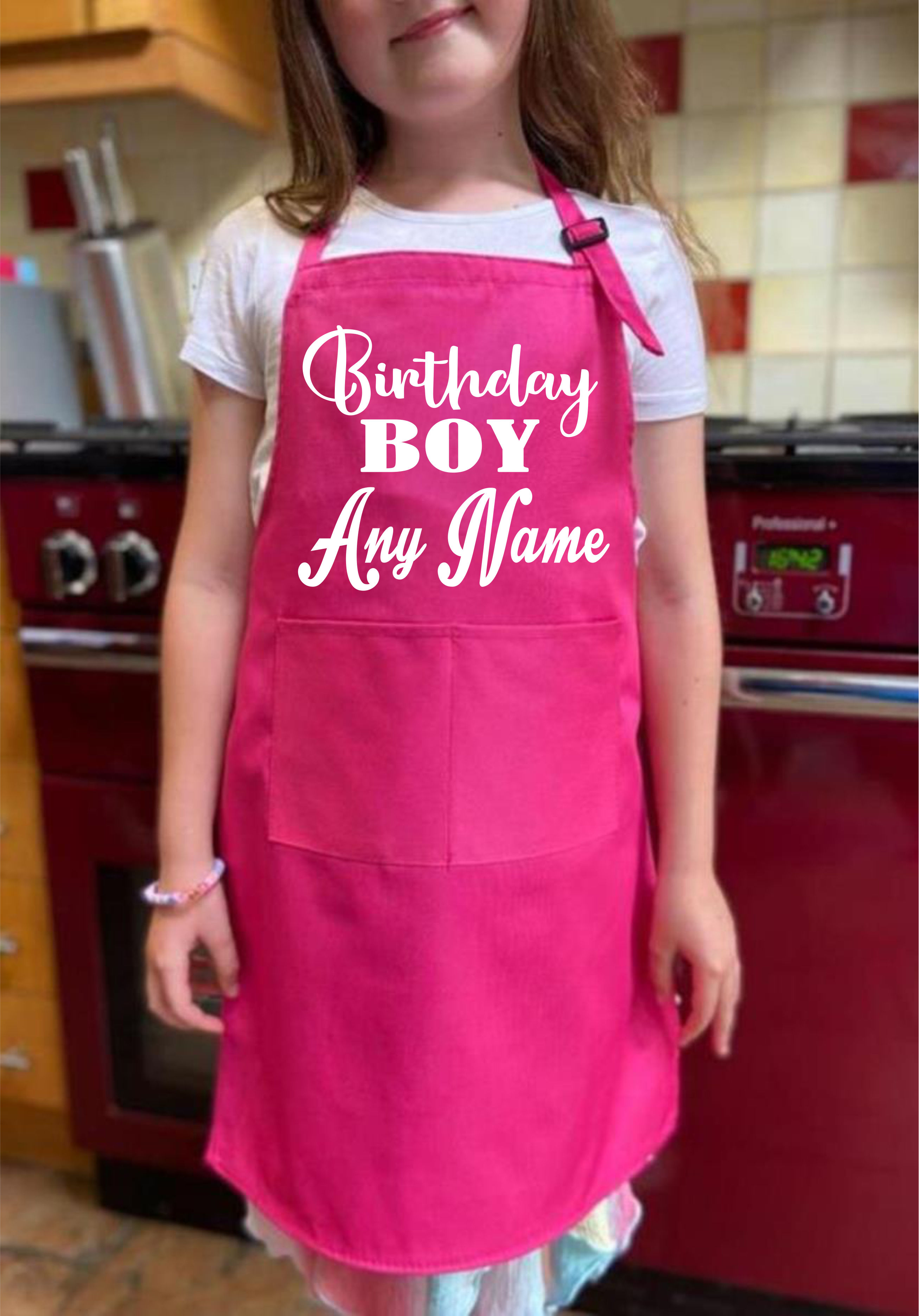 Birthday Boy Personalised Kids Apron Any Name Here Adjustable Straps - Picture 4 of 7