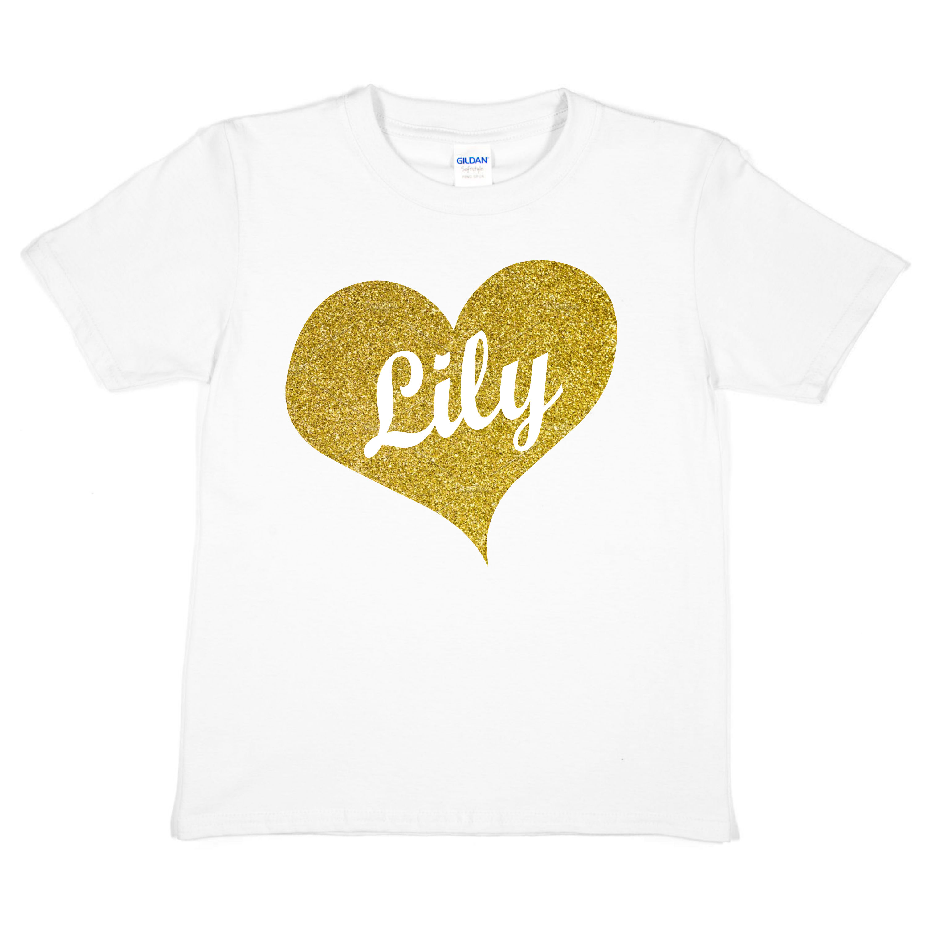 Camiseta Personalizada para Niños Cualquier Nombre Tu Nombre Lirio En Oro Brillo - Imagen 8 de 8