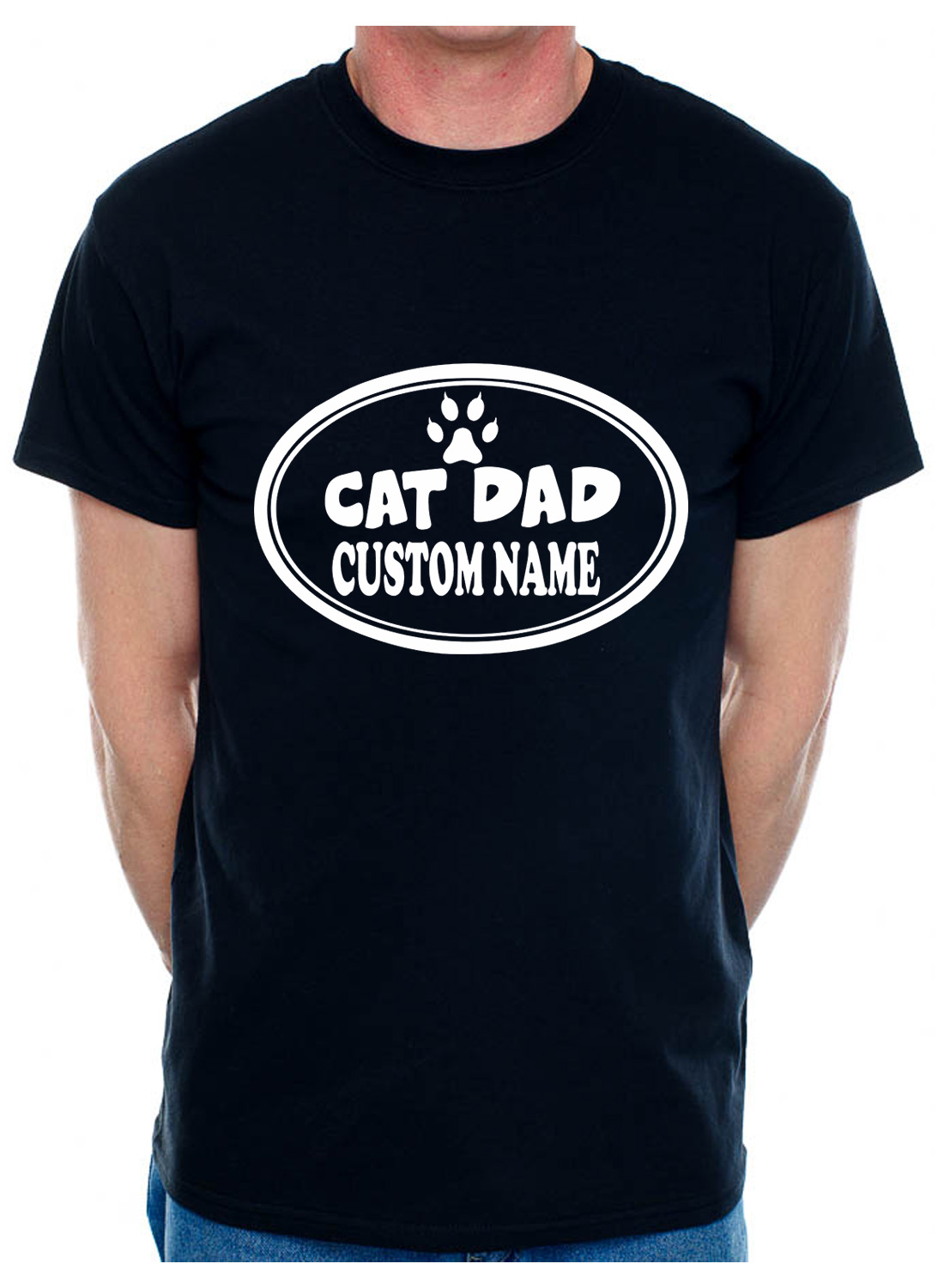Customised Cat Dad Custom Name Funny Birthday Mens T-Shirt Cat Lover Present