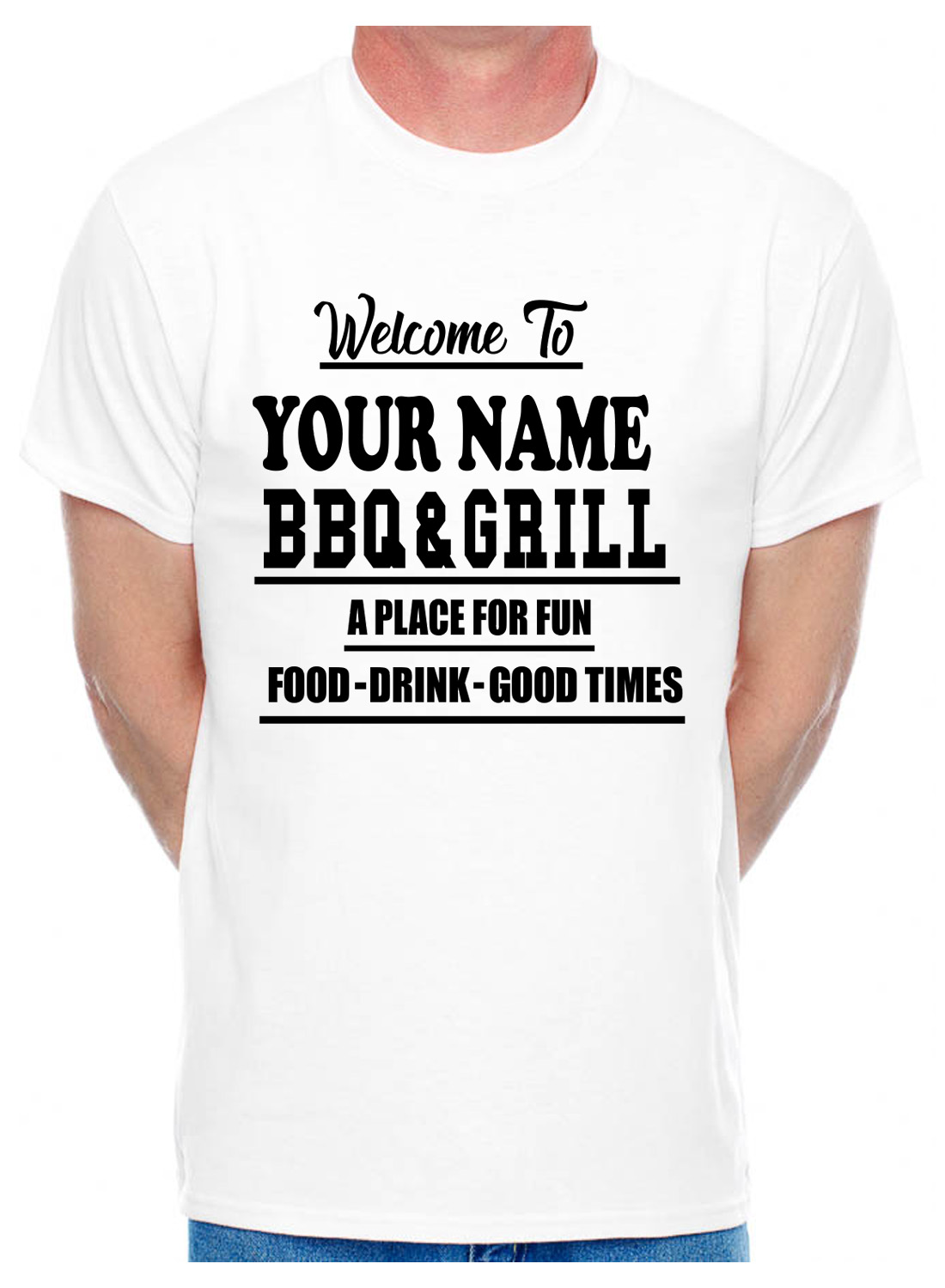 Customised T-Shirt Your BBQ & Grill Your Name Or Word Any Name Of Your Choice